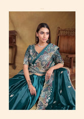 India Silk Teal Blue Sarees Featuring A Blend Of Multiple Fabrics Offer A Perfect Balance Of Elegance